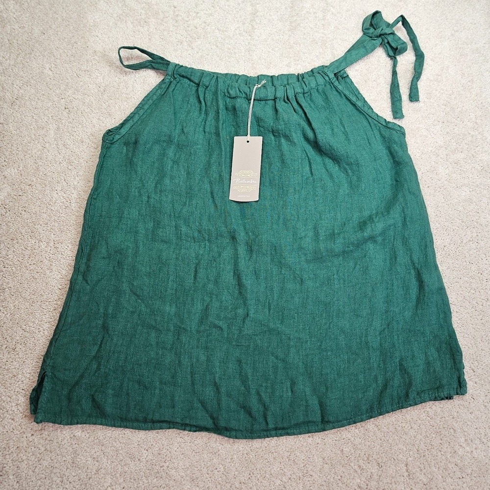 NWT's‎ Minimalist Coastal Chic Tie Shoulder Top M Green Linen Vacation Lagenlook